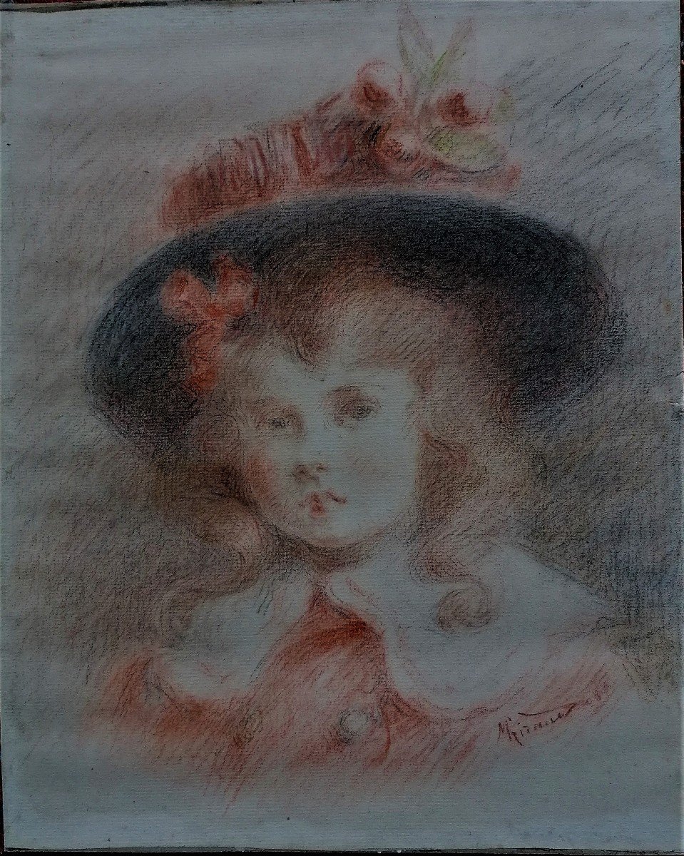 Dessin Aux Trois Crayons - Portrait D une Petite Fille - Impressionniste - M. Giraud ?- XIX Eme-photo-5