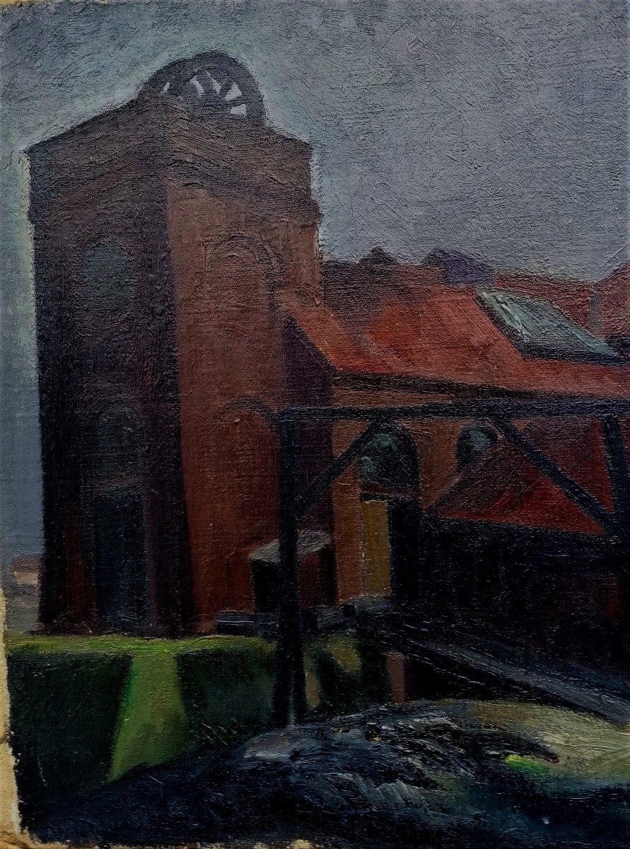 Henry Diener - Mining And Industrial Landscape - Oil On Canvas - XX Eme Siecle --photo-2