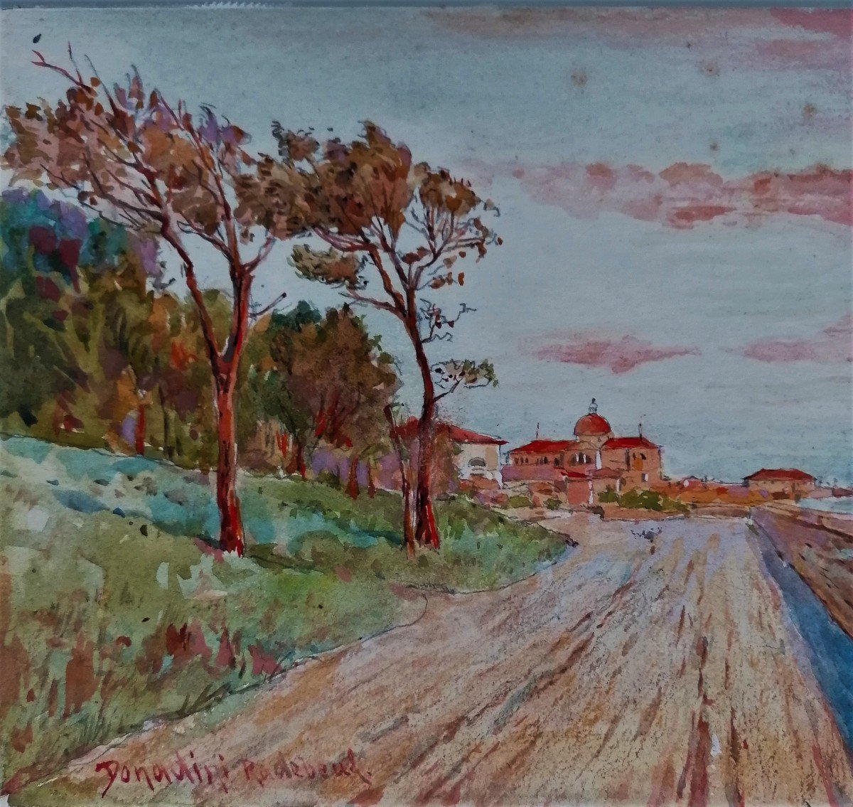 Watercolor - Antonio Donadini (1876-1936) - View Of The Elbe At Radebeul - Meissen - Saxony - 1/2-photo-3
