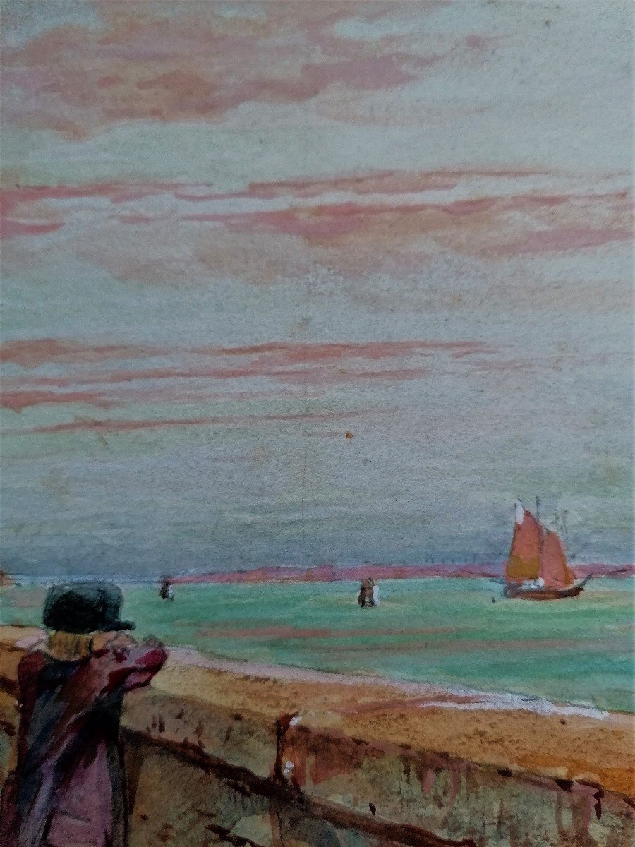 Watercolor - Antonio Donadini (1876-1936) - View Of The Elbe At Radebeul - Meissen - Saxony - 1/2-photo-1
