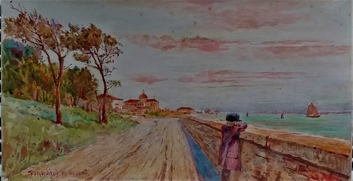Watercolor - Antonio Donadini (1876-1936) - View Of The Elbe At Radebeul - Meissen - Saxony - 1/2