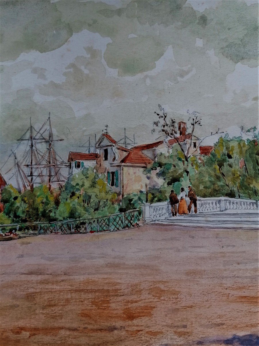 Watercolor - Antonio Donadini (1876-1936) - View Of The Elbe - Port Of Radebeul - Meissen - Saxony --photo-4