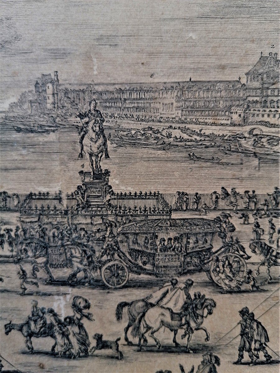 Stafano Della Bella ( 1610-1664) - Eau Forte - La Perspective Du Pont Neuf De Paris - XVII Eme -photo-4