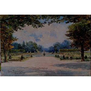 Laure Brouardelle (1852-1935) - Watercolor - Park And Garden Of Fontainebleau -