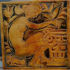 Art Deco Ceramic Tile - Young Woman - 38.5 X 38 Cm - Period 1930 -