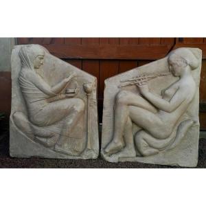 Deux Moulages - Bas Relief En Platre - Cachet Musée Du Louvre - Trone Ludovisi - circa 1930 - 86 X 74 cm chaque -