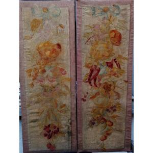 Pair Of Entre Deux Tapestries - Aubusson 19th Century - 140 X 50 Cm Each -