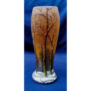 Daum Vase Décor A La Neige - Height 24.5 Cm - Erased Signature -