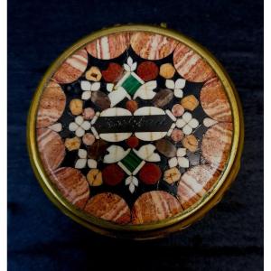 Travel Inkwell - Semi Precious Stone Marquetry - Souvenir Of Karlsbad - 19th Century -