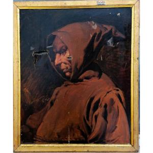 Gabriel Beringuier - Hst - Portrait Of A Capuchin Monk - To Be Restored - 19th Century -