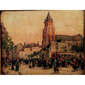 Léon Ballin - Huile Sur Bois - Eglise Et Place Animée  De Saint Germain Des Prés  - 2/2 - 