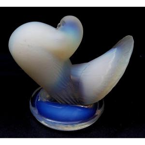 Piegon-peacock - Blue Opalescent Glass - Dlg By Sabino-verlys-etling- Art Deco - Mascot - 