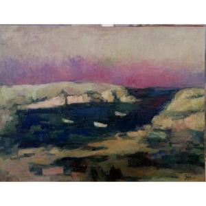 Huile sur Toile - Paysage de Mer a Quiberon - Signature - XXème Siècle -