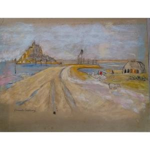 Edmond Bertreux 1911-1991 - Vue du Mont Saint Michel - Pastel - Ecole Nantaise - Milieu XXeme -