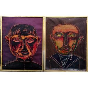 Paul Champeaux-carpentier - Portraits - Espressionism - Circa 1962-1963 - Mixed Technique -