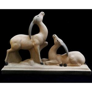 CERAMIQUE CRISPEE-PERLEE - ANTILOPES - ART DECO - CHARLES LEMANCEAU -