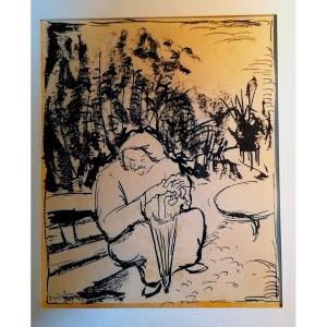 EUGEN DRAGUTESCU - ECOLE ROUMAINE - DESSIN ENCRE DE CHINE - XXEME -