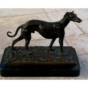 CHRISTOPHE FRATIN - BRONZE - SCULPTURE - LEVRIER MARCHANT - FONTE D'ALFRED DAUBREE - XIXEME -