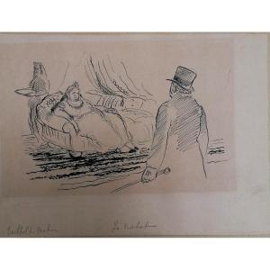 BERTHOLD MAHN - ENCRE DE CHINE ORIGINALE - ALPHONSE DAUDET - LE NABAB - ILLUSTRATION - 1930 -