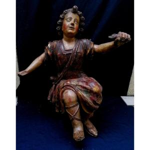 SCULPTURE EN BOIS LAQUE ET DORE - ANGE BAROQUE DU XVIIEME - ITALIE -