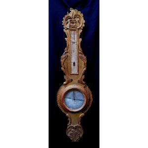 BAROMETRE EN BOIS DORE D'EPOQUE LOUIS XV - XVIIIEME SIECLE -