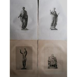QUATRE GRAVURES MYTHOLOGIQUES 12/60 - ADORANTE - DIDIUS JULIANUS - ATHLETE - POSIDIPPE - XIXEME