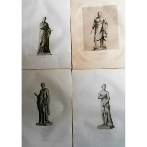 QUATRE GRAVURES MYTHOLOGIQUES 28/60 - EUTERPE - L'ESPERANCE - VENUS - PHILOSOPHE - XIXEME -