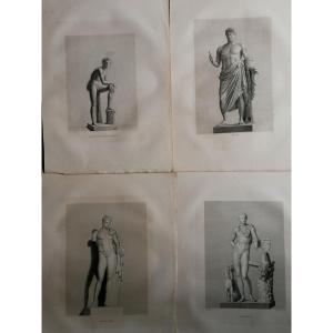 QUATRE GRAVURES MYTHOLOGIQUES 36/60 - NERON - MERCURE - MELEAGRE - HOMME HEROIQUE - XIXEME -