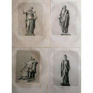 QUATRE GRAVURES MYTHOLOGIQUES 40/60 - LEUCOTHEE - SACRIFICATEUR - MENANDRE - HEROS - XIXEME -