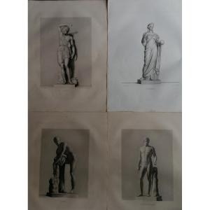 QUATRE GRAVURES MYTHOLOGIQUES 44/60 - AMAZONE - APOLLON - LA PROVIDENCE - JASON - XIXEME -