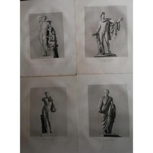 QUATRE GRAVURES MYTHOLOGIQUES 48/60 - APOLLON - CESAR AUGUSTE - MERCURE - APOLLON - XIXEME -