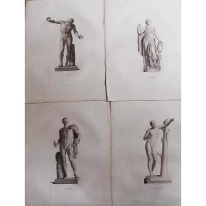 QUATRE GRAVURES MYTHOLOGIQUES 56/60 - VENUS - APOLLON - SEXTUS POMPEE - FAUNE  - XIXEME -