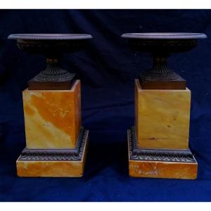 Pair Of Bronze And Sienna Marble Tazzas - Charles X Or Restoration Period - 