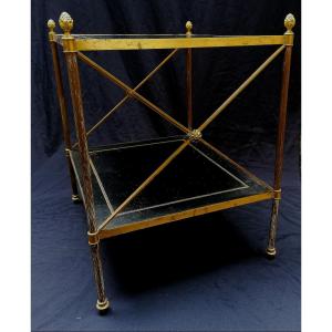 Ring Side Table - Wooden Top, Leather Covered - Brass And Gilt Bronze - 20th Century