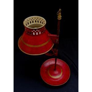 LAMPE QUINQUET OU BOUILLOTE EN TOLE PEINTE - XIX-XXEMESIECLE -