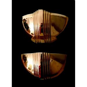 Pair Of Gilded Porcelain Wall Lights In Modernist Or Art Deco Style - 20th Century