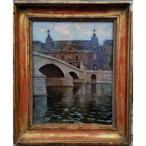 Jean Lefeuvre ( 1982-1974 ) - Carrousel Bridge - Paris - Oil On Wood - Prix De Rome -