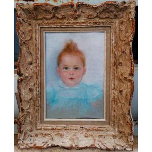 Pastel - Portrait - Baby - Signature - Circa 1946 - Montparnasse Frame -