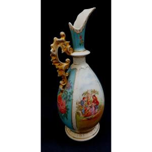 Porcelain Aiguiere - Gallant Scenes And Bouquets Of Flowers - Late 19th Century