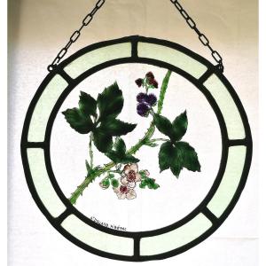 Round Stained-glass Window - Mulberry Branch - Douard Workshop In Riberac - 20th Century -