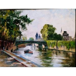 MAURICE FLEURIVAL 1891-1954 - LE PONT SAINT LOUIS A PARIS - GOUACHE - DEBUT XXEME SIECLE -