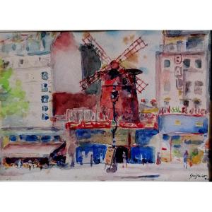 FERNAND GUIGNIER - MOULIN ROUGE - PIGALLE - MONTMARTRE - AQUARELLE 1942 -