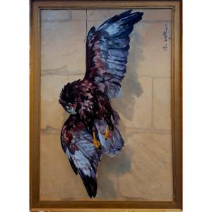 B. WALZ C. - HUILE SUR CARTON - AIGLE ROYAL - 98 X 68 CM A VUE -