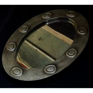 Mirror - Stamped Metal On A Wooden Core - Signed - Circa 1970? -