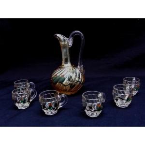 SERVICE A LIQUEUR EN CRISTAL EMAILLE - EPOQUE ART NOUVEAU - MODELE DE BACCARAT -