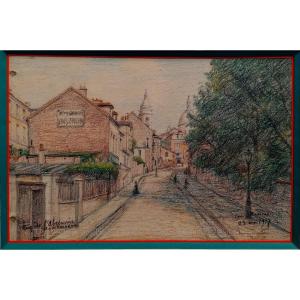Leon Renier - Oil Pastel Drawing - Rue De l'Abreuvoir - Montmartre - Sacré-cœur - 1917 - 3/3