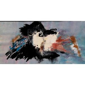 JOSETTE BARRAUD - BORDEAUX - LIBOURNE - HUILE SUR TOILE ABSTRAITE - XXEME SIECLE -