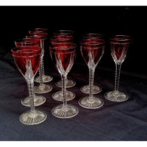 ENSEMBLE DE 10 VERRES ROUGE A VIN DU RHIN ROEMER - CRISTAL TAILLE DE SAINT LOUIS - ART DECO