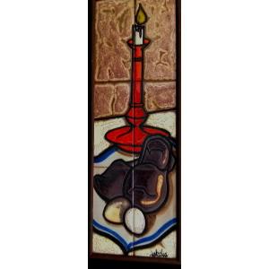 NATACHA FIDLER - PANNEAU EN CERAMIQUE - NATURE MORTE - XXEME SIECLE -
