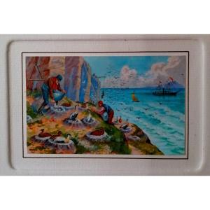Miniature - Watercolor And Goaushe - Sailors Collecting Birds' Eggs And Down - Late 19th Century -